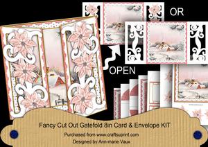 Pink Snow Church Fancy Swirl Gatefold Card & E Kit
