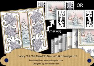 Silver Snow Tree Fancy Swirl Gatefold Card & E Kit