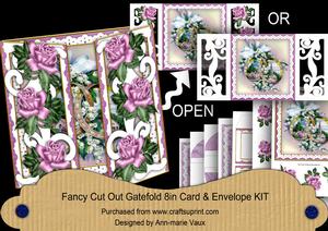 Lilac Rose Floral Rings Fancy Swirl Gatefold Card & E Kit