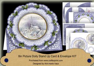 Blue Church Wishin U Happy Christmas Picture Doily C & E Kit