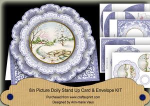 Snowscene Blue Seasons Greetings Picture Doily C & E Kit