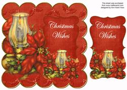 Red Candle Lantern Christmas Wishes 8in Scallop Topper