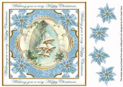 Teal Snowbells Happy Christmas Lattice Corner 8in Topper
