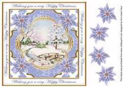 Blue Snowscene Happy Christmas Lattice Corner 8in Topper