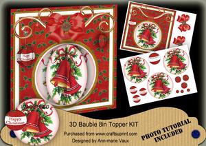 Christmas Bells Red 3D Bauble 8in Card Front Mini Kit