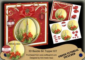 Single Candle Red 3D Bauble 8in Card Front Mini Kit