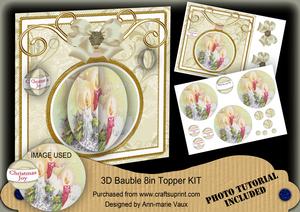 Cream Candle Trio 3D Bauble 8in Card Front Mini Kit