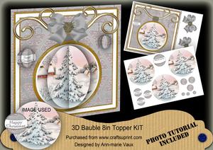Snow Tree Silver 3D Bauble 8in Card Front Mini Kit