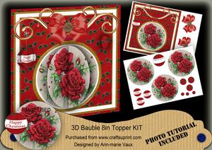 Red Roses 3D Bauble 8in Card Front Mini Kit