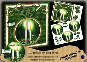 Candle Duo Dgreen 3D Bauble 8in Card Front Mini Kit