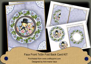 Love Bunnies Blue Doily Faux Fold Back Card Mini Kit