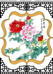 Oriental Colourful Peonies A4 Card Topper