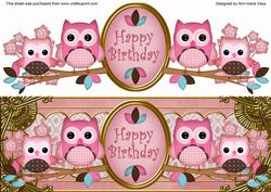 Pink Owls Happy Birthday Large Dl Decoupage Step by Step