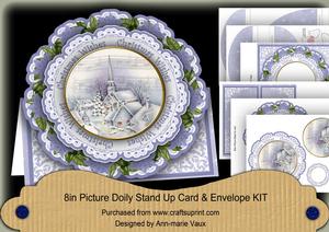 Blue Church Christmas Wishes 3D Picture Doily Card & En Kit