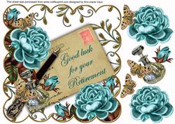 Teal Rose Your Retirement 8in W Scallop Decoupage Topper