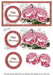 Cerise Roses Happy Anniversary Dl Decoupage Topper
