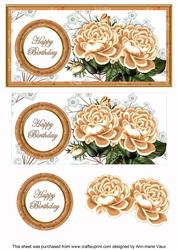 Peach Roses Happy Birthday Dl Decoupage Topper