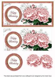 Pink Roses Happy Birthday Dl Decoupage Topper