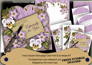 Lilac Pansy Especially for You Fancy Sq Deco Card & E Kit