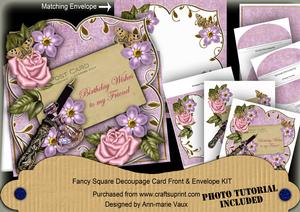 Pink Rose Birthday Wishes Friend Sq Deco Card & E Kit