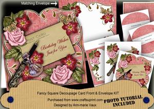 Pink Rose Red Fmk Just for You Sq Deco Card & E Kit