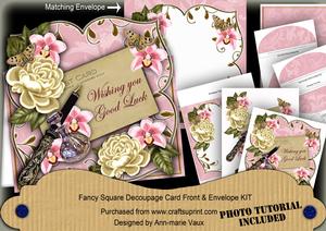 Cream Rose Pink O Good Luck Sq Deco Card & E Kit