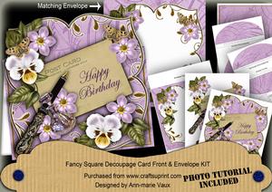 Lilac Fmk Happy Birthday Fancy Sq Deco Card & E Kit