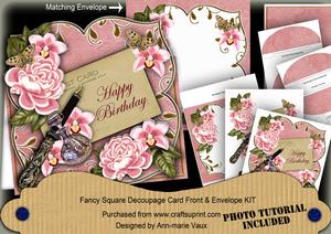 Pink Orchid Happy Birthday Fancy Sq Deco Card & E Kit