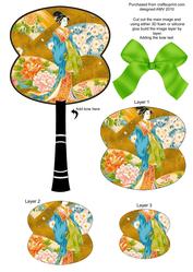 Beautiful Geisha Girl Oriental Hand Fan 3D Toppers