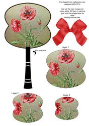 Poppies Oriental Hand Fan 3D Toppers
