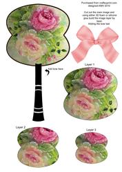 Painted Roses Oriental Hand Fan 3D Toppers