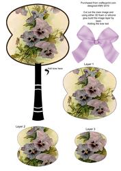 Purple Pansies Oriental Hand Fan 3D Toppers