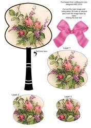 Rose Bouquet Oriental Hand Fan 3D Topper