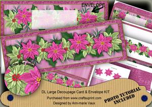 Cerise Olive Poinsettia Large Dl Decoupage Card & Env Kit