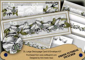 Black Dotty Butterfly Large Dl Decoupage Card & Env Kit