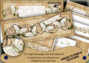 Cream Rose Both of You Large Dl Decoupage Card & Env Kit