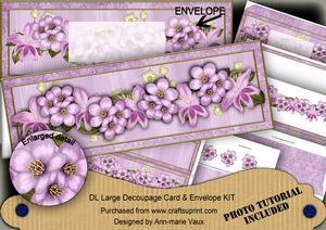 Lilac Cherry Blossom Large Dl Decoupage Card & Env Kit