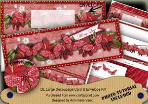 Red Butterfly All My Love Large Dl Decoupage Card & Env Kit