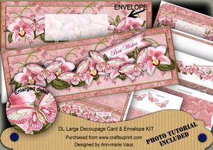 Pink Orchid Best Wishes Large Dl Decoupage Card & Env Kit
