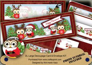 Christmas Owls2 Hc Large Dl Decoupage Card & Env Kit