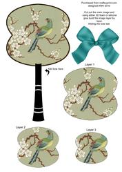 Oriental Bird Hand Fan 3D Topper
