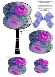 Blue Painted Roses Oriental 3D Hand Fan Topper