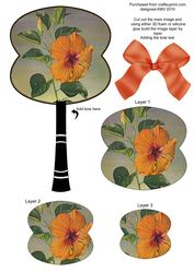 Orange Hibiscus Oriental Hand Fan 3D Topper