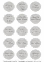 Silver Rose Matching Birthday Sentiment Fancy Label Sheet