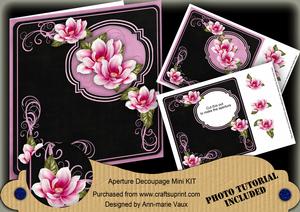Cerise Blk Magnolia 8in Aperture Decoupage Cf Mini Kit