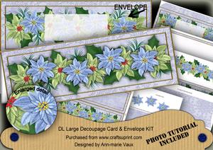Pblue Olive Poinsettia Large Dl Decoupage Card & Env Kit