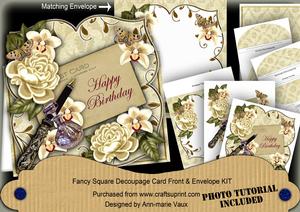 Cream Mix Happy Birthday Fancy Square Deco Card & Env Kit