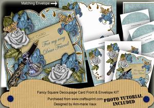Sil & Blue Iris Dear Friend Fancy Square Deco Card & Env Kit