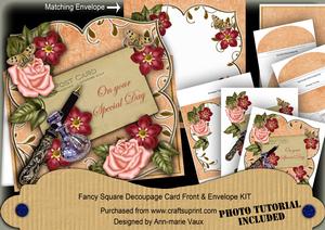 Peach & Red Special Day Fancy Square Deco Card & Env Kit