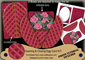 Blk Cerise Roses 3D Fab Opening Egg Card Mini Kit